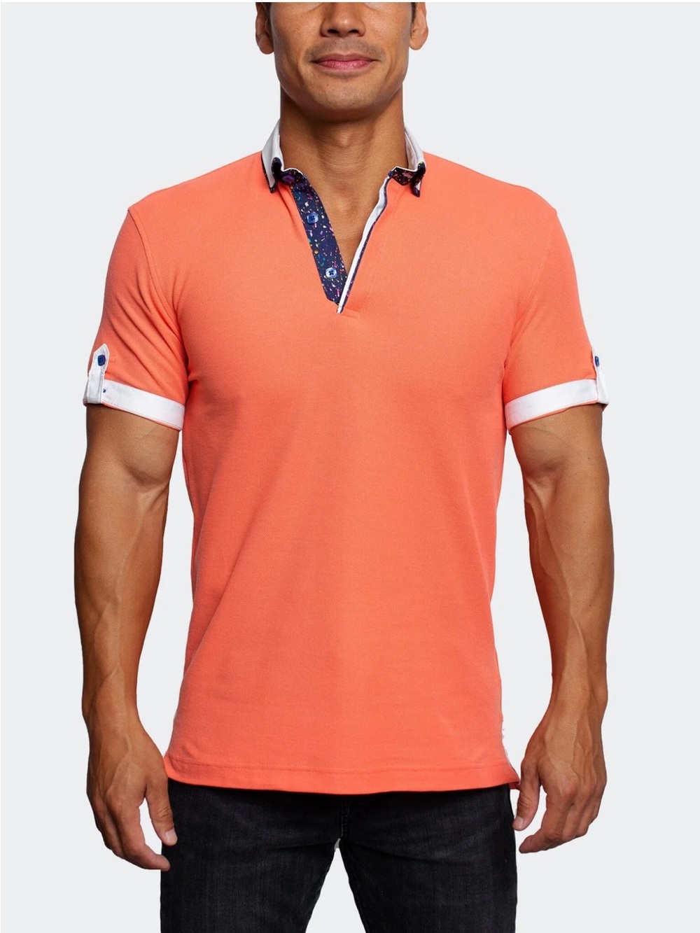 Maceoo Men's Short Sleeve Coral Polo with Contrast Trim